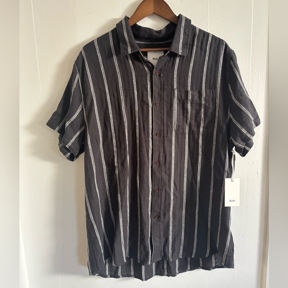 NWT Katin Men's Alan Charcoal Striped Button Down Shirt Linen Cotton Blend - Picture 2 of 8